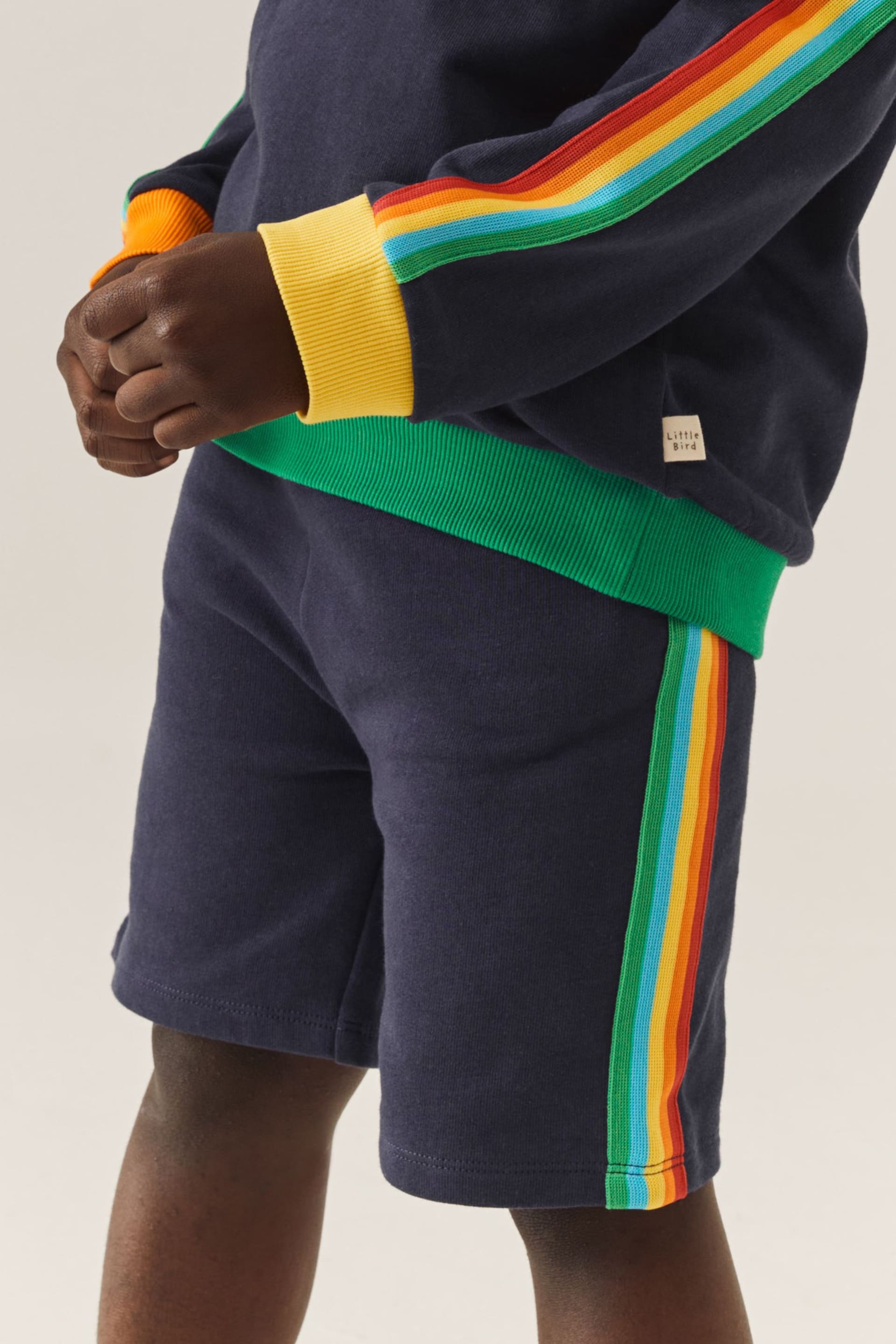 Little Bird by Jools Oliver Navy Rainbow Rainbow Stripe Jersey Shorts - Image 3 of 10