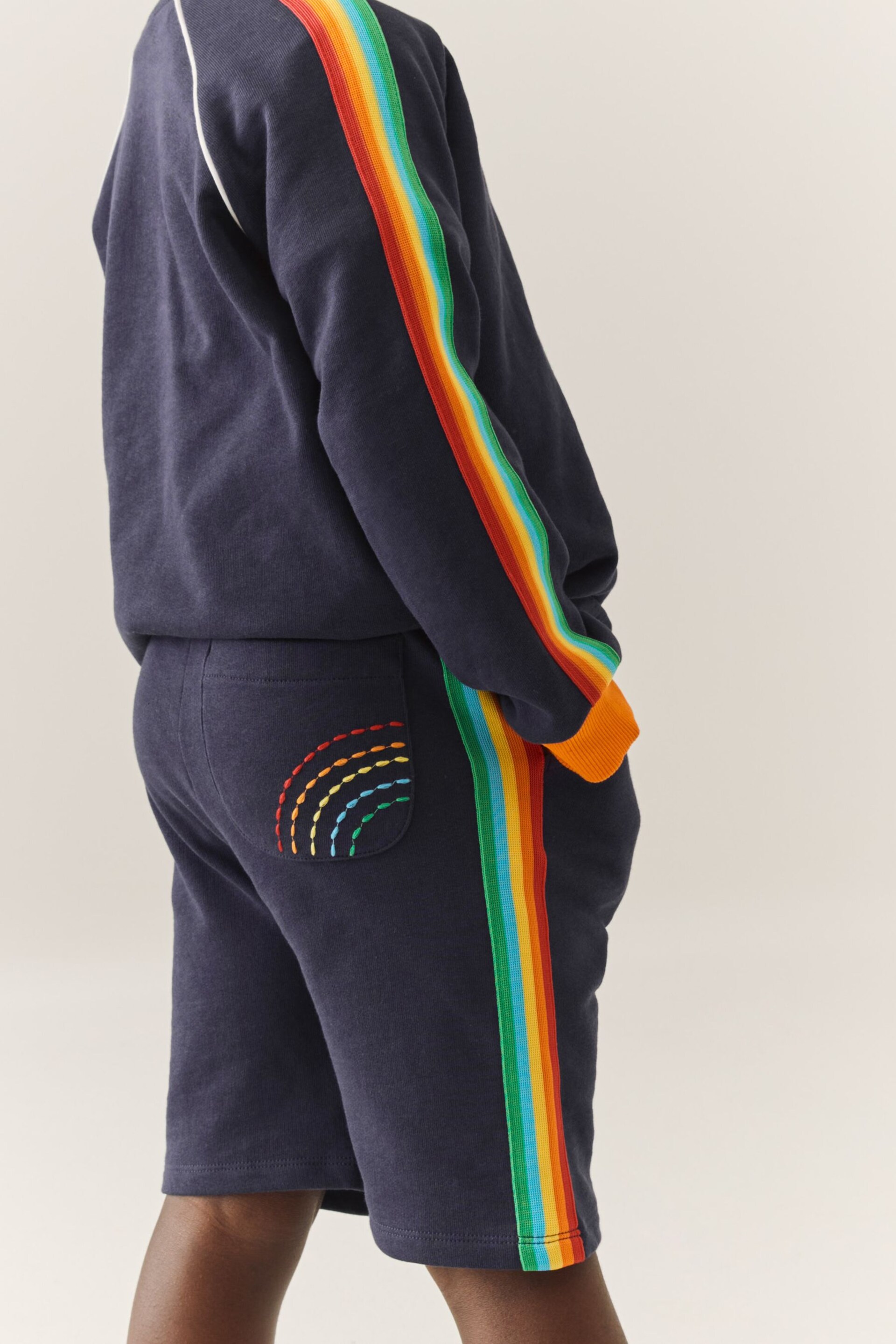 Little Bird by Jools Oliver Navy Rainbow Rainbow Stripe Jersey Shorts - Image 5 of 10