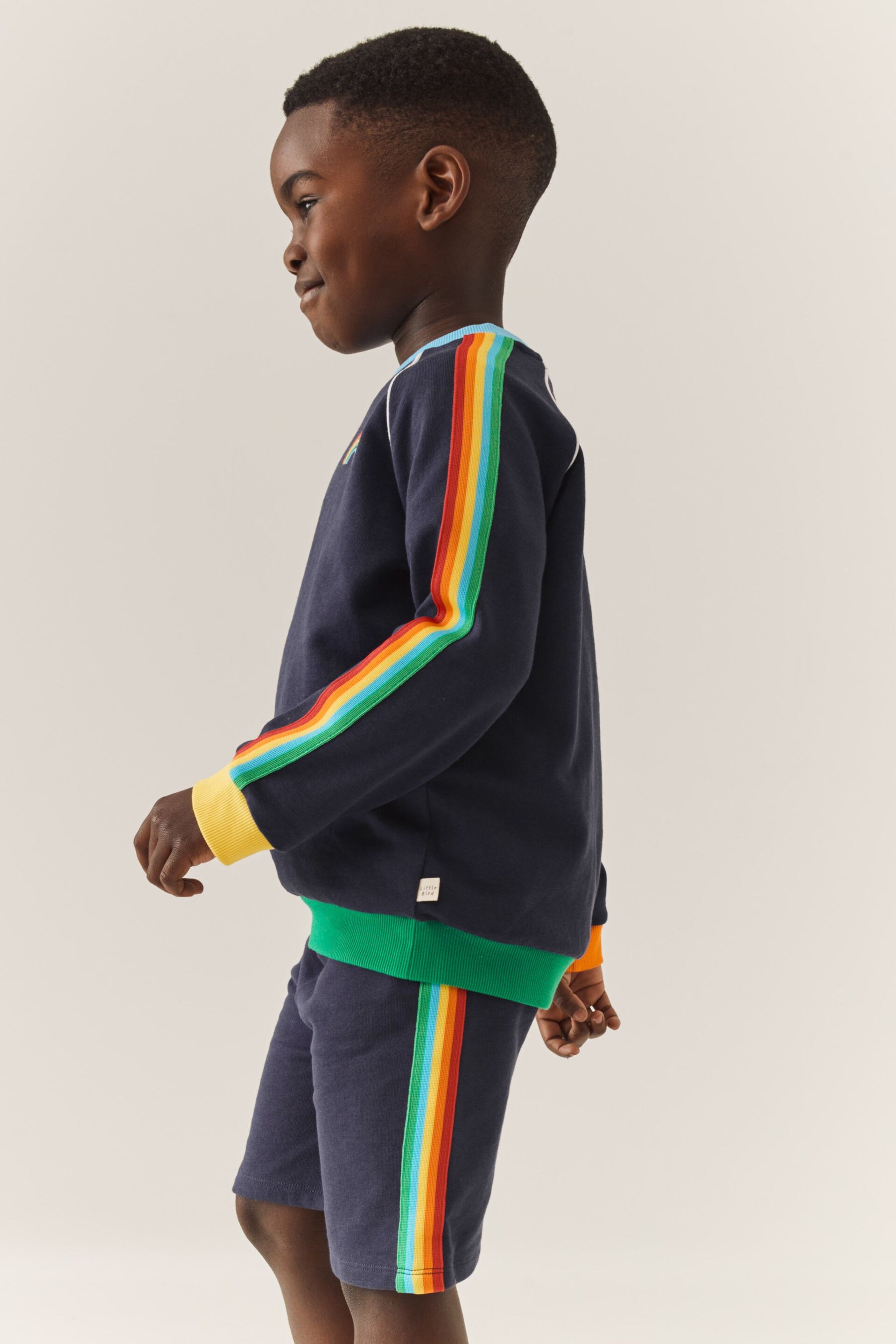 Little Bird by Jools Oliver Navy Rainbow Rainbow Stripe Jersey Shorts - Image 6 of 10