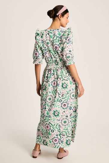 Joules Rosalie Pink/Green V-Neck Frill Dress