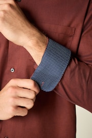 Brick Red Easy Care Long Sleeve Royal Oxford Single Cuff Shirt With Button Down Collar - Image 5 of 8