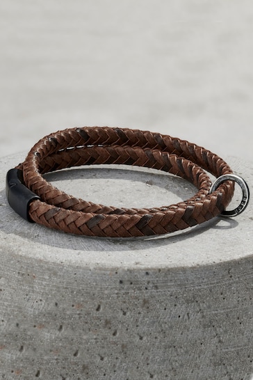 Men's Personalised Brown Leather Message Bracelet by Posh Totty Designs