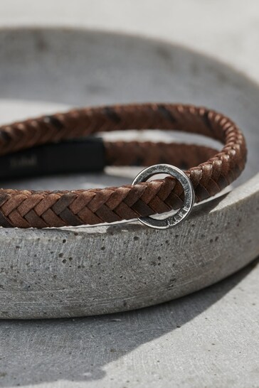 Men's Personalised Brown Leather Message Bracelet by Posh Totty Designs