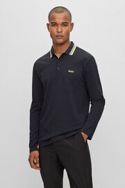 BOSS Black Plisy Collar Detail Long Sleeve Polo Shirt - Image 1 of 5