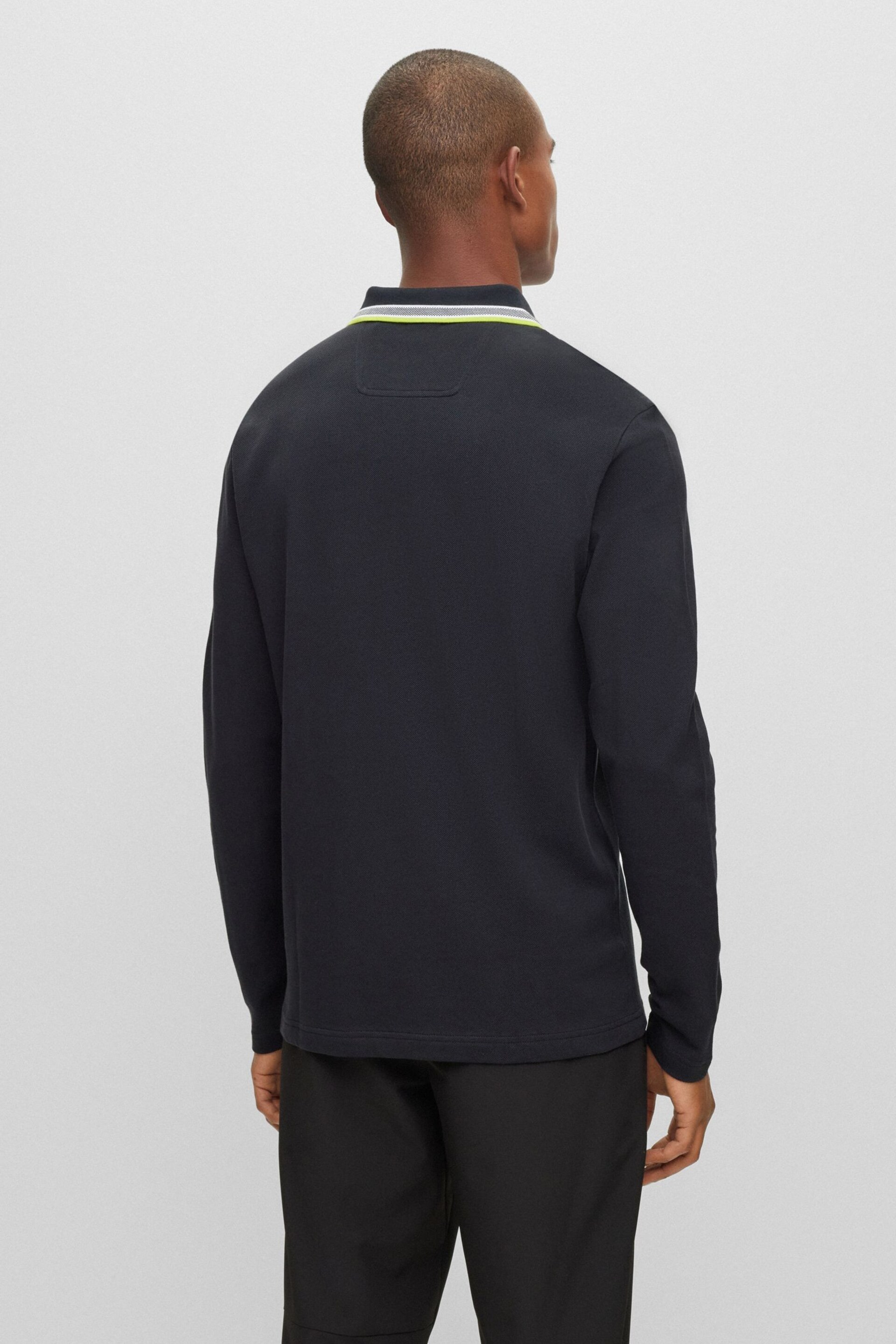 BOSS Black Plisy Collar Detail Long Sleeve Polo Shirt - Image 2 of 5