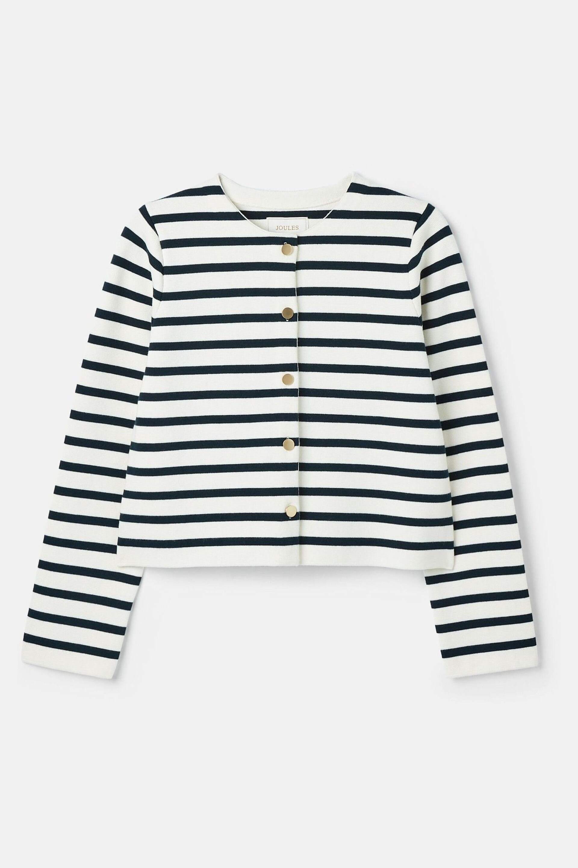 Joules Constance Cream & Navy Striped Cotton Cardigan - Image 10 of 10