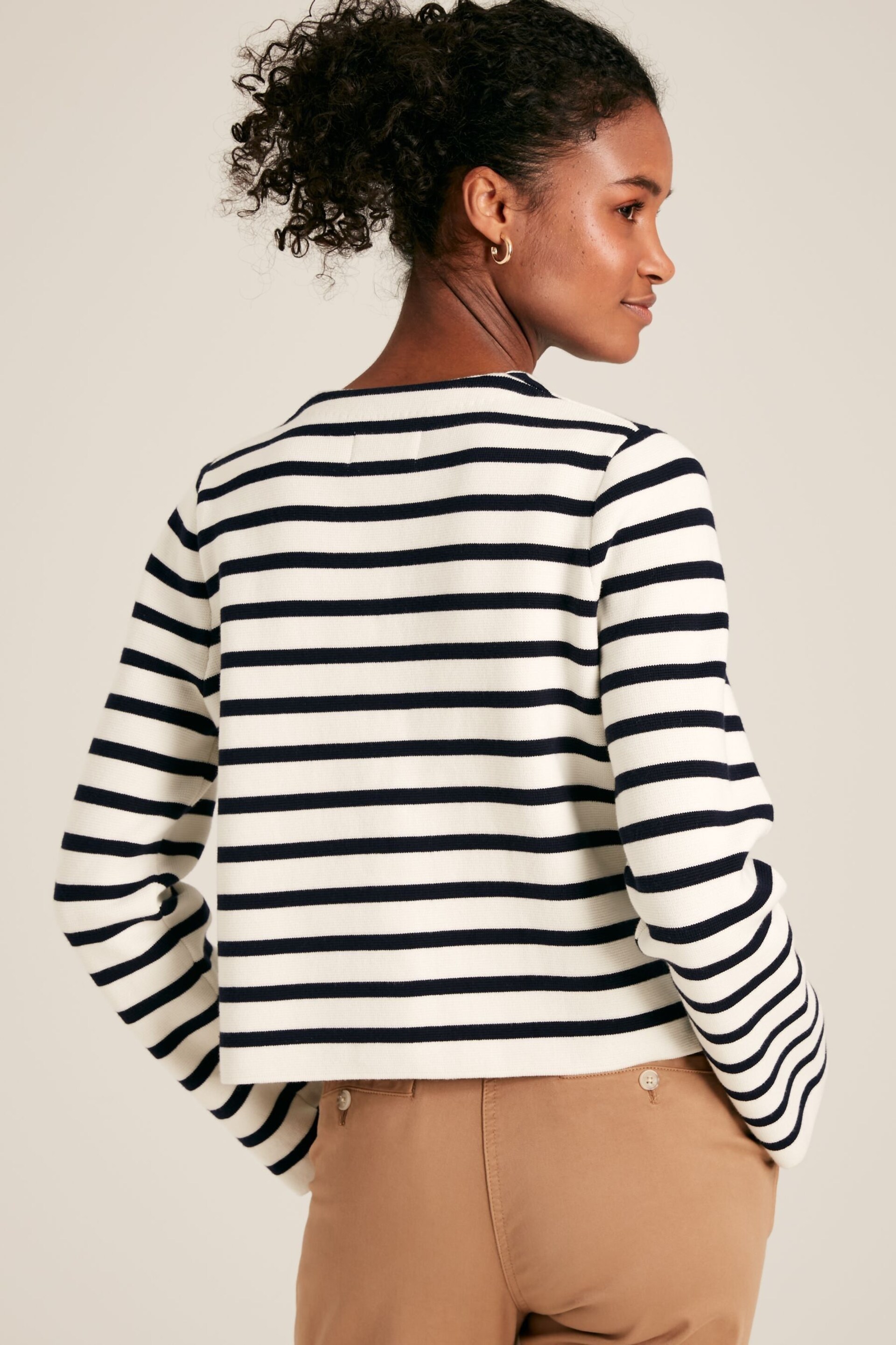 Joules Constance Cream & Navy Striped Cotton Cardigan - Image 2 of 10