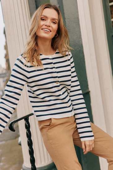 Joules Constance Cream & Navy Striped Cotton Cardigan