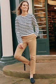 Joules Constance Cream & Navy Striped Cotton Cardigan - Image 3 of 6