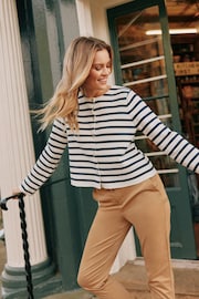 Joules Constance Cream & Navy Striped Cotton Cardigan - Image 4 of 10