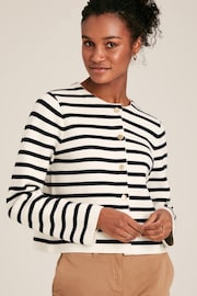 Joules Constance Cream & Navy Striped Cotton Cardigan - Image 5 of 10