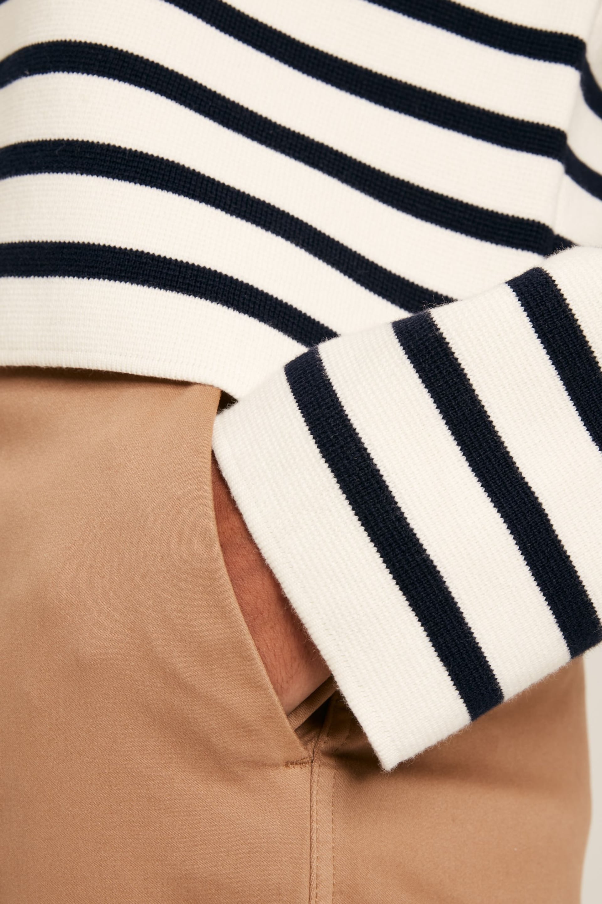 Joules Constance Cream & Navy Striped Cotton Cardigan - Image 5 of 10