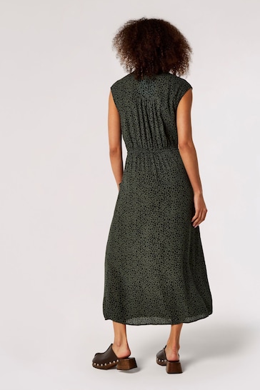 Apricot Green/Black Mini Pebble Zip Front Midi Dress
