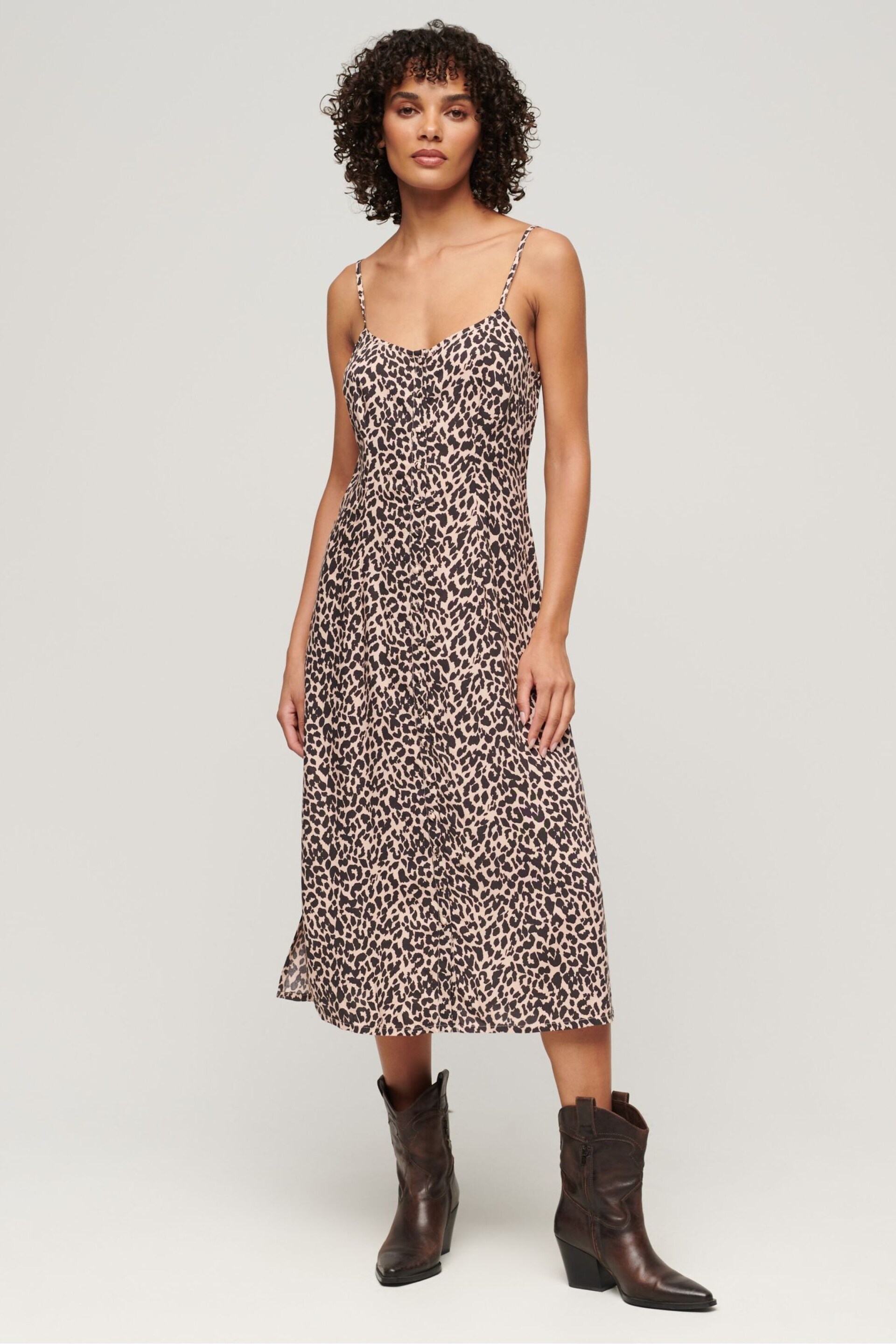 Superdry Pink Print Button Cami Midi Dress - Image 3 of 5