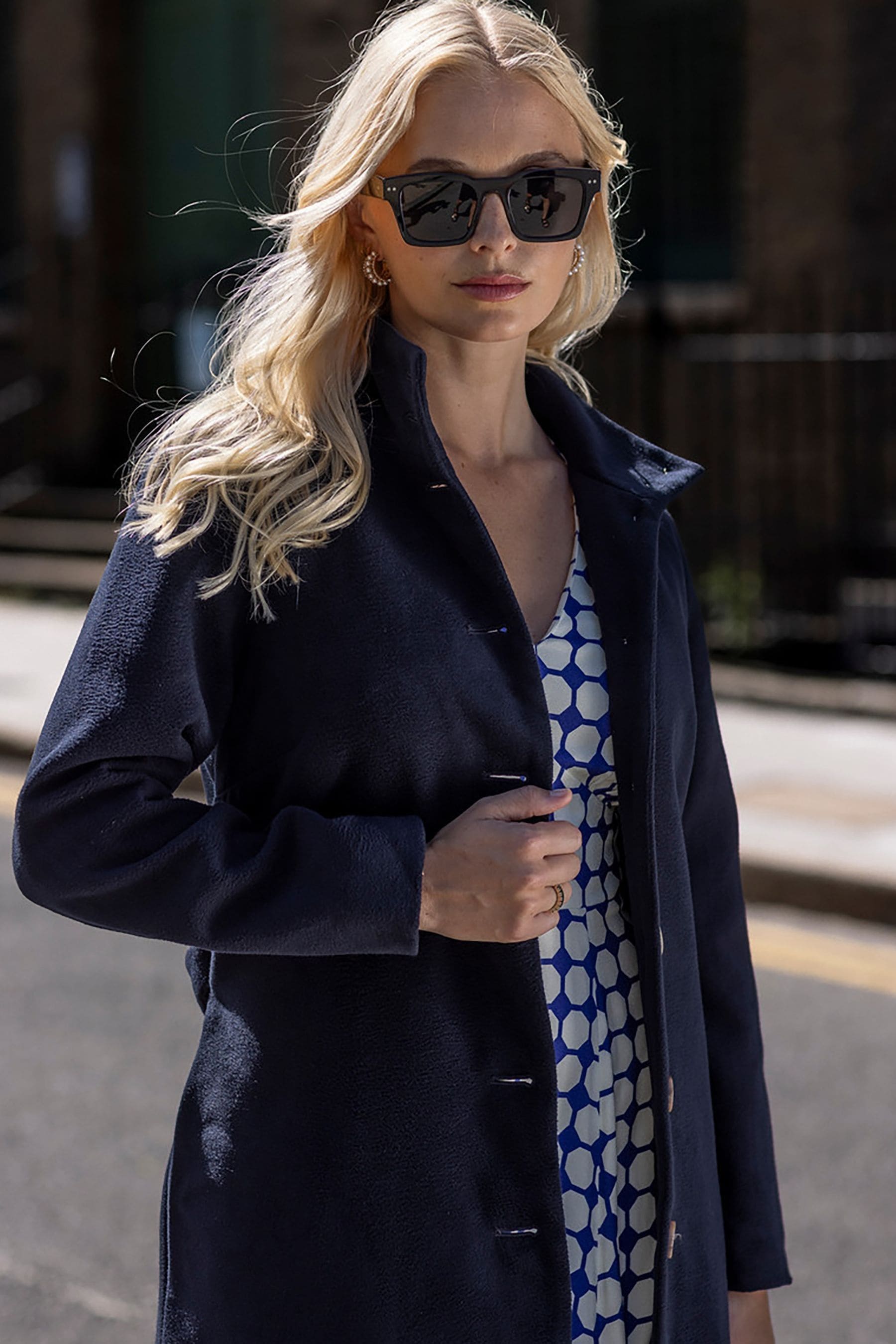 Navy blue coat with tie top
