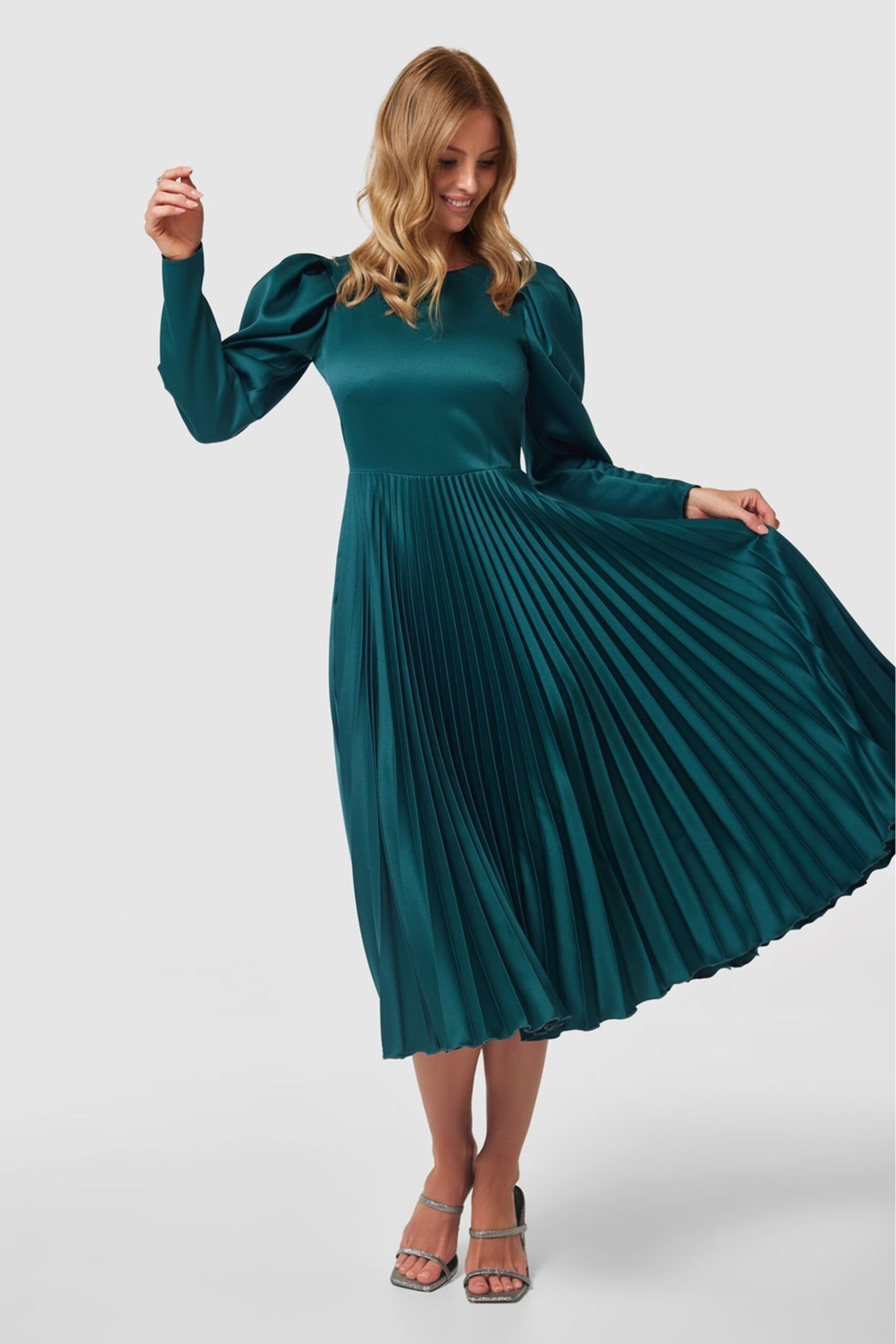 Closet London Blue Pleated Midi Dress - Image 3 of 4