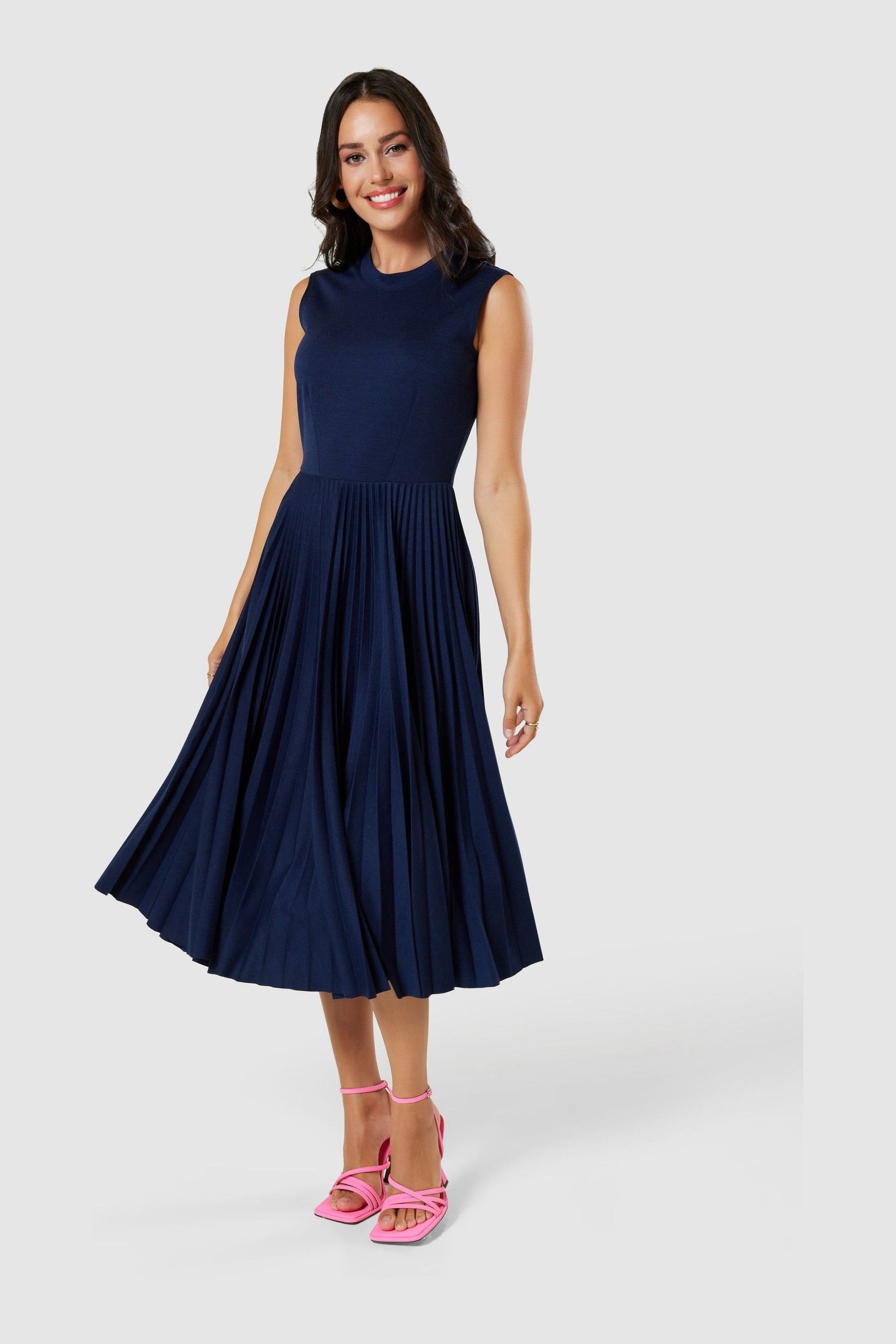 Buy Closet London Blue V Back Pleated Dress from Next Luxembourg