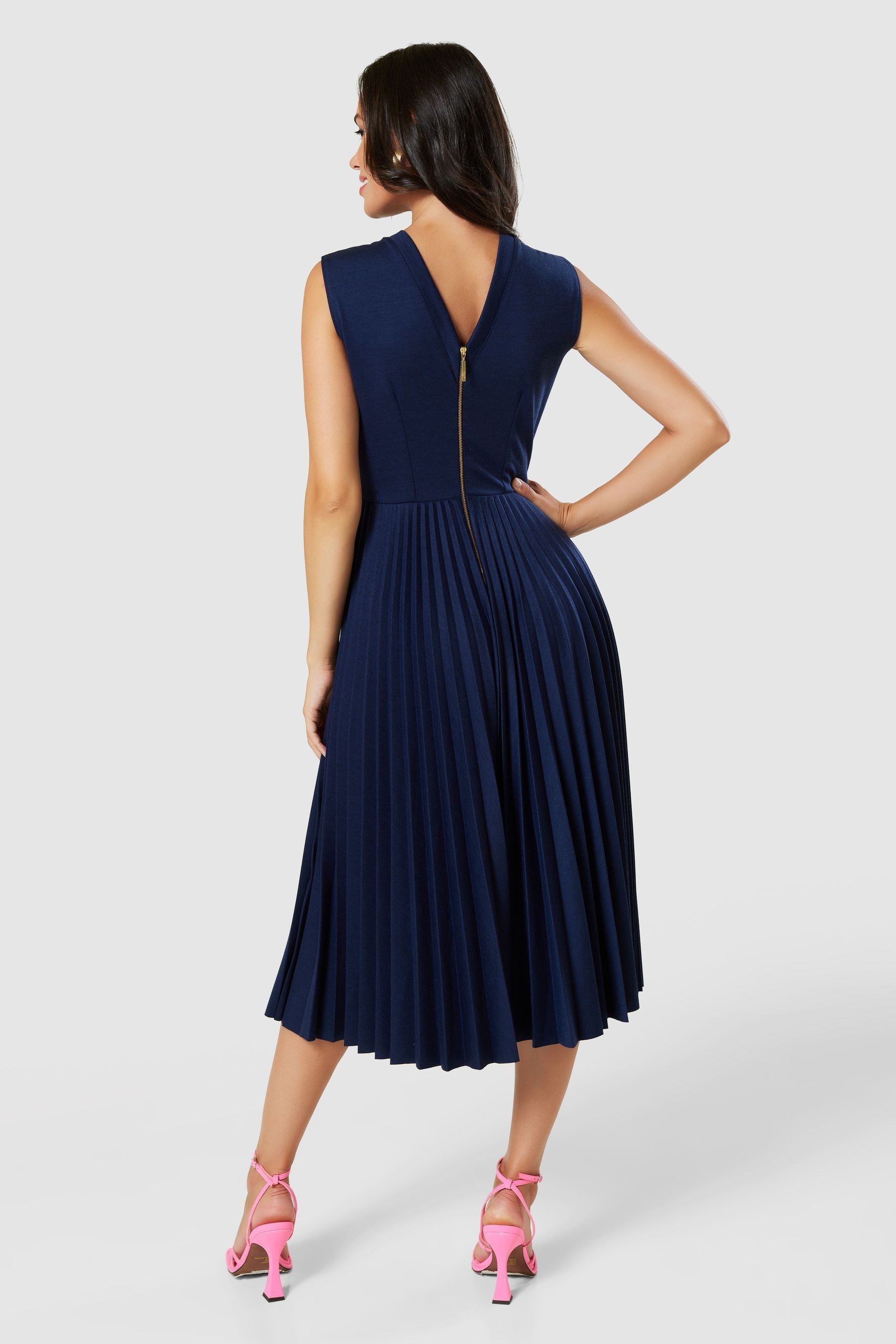 Buy Closet London Blue V Back Pleated Dress from Next Luxembourg