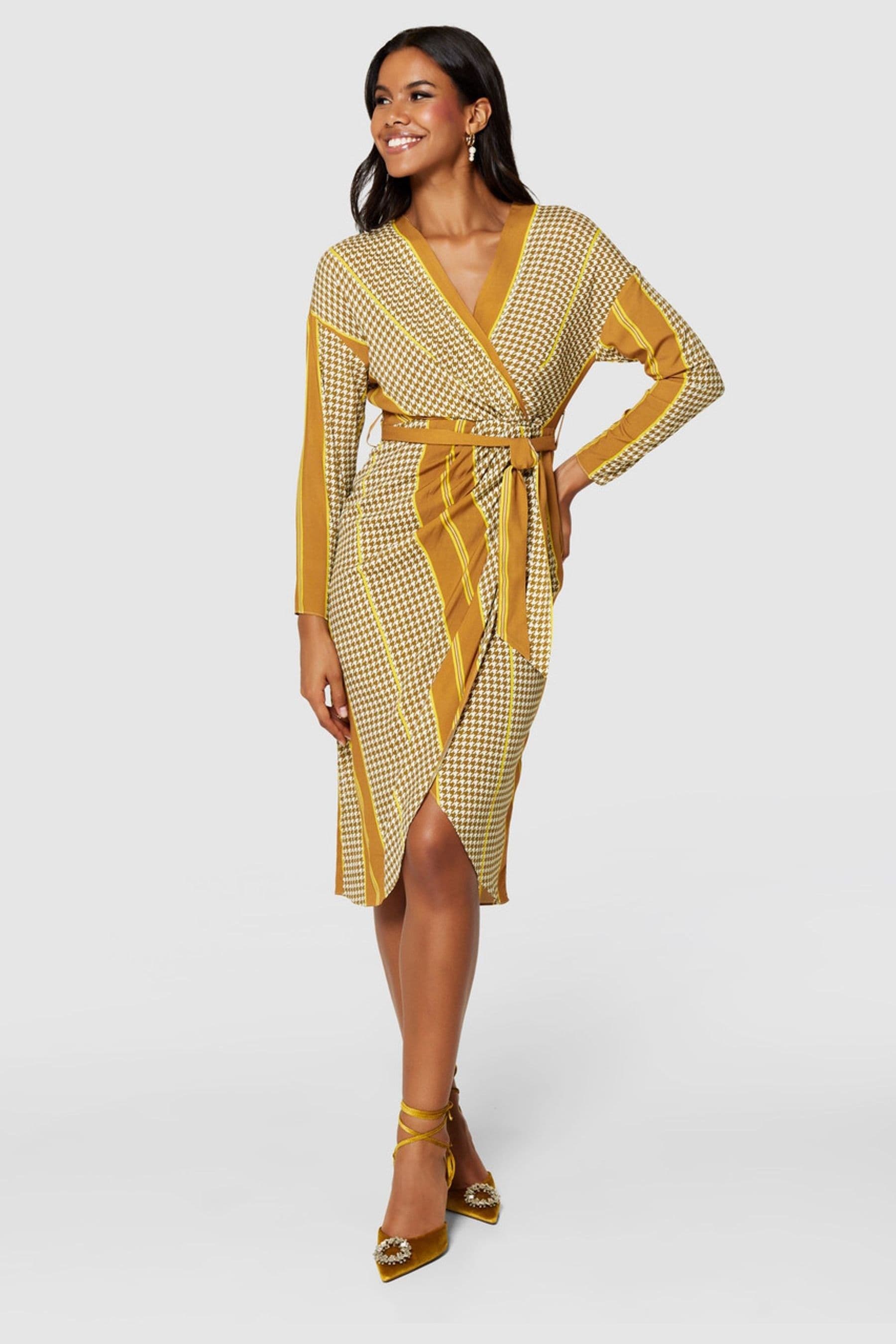 Buy Closet London Brown Long Sleeve Wrap Pencil Dress from Next Luxembourg