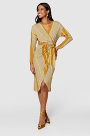 Closet London Brown Long Sleeve Wrap  Pencil Dress - Image 1 of 4