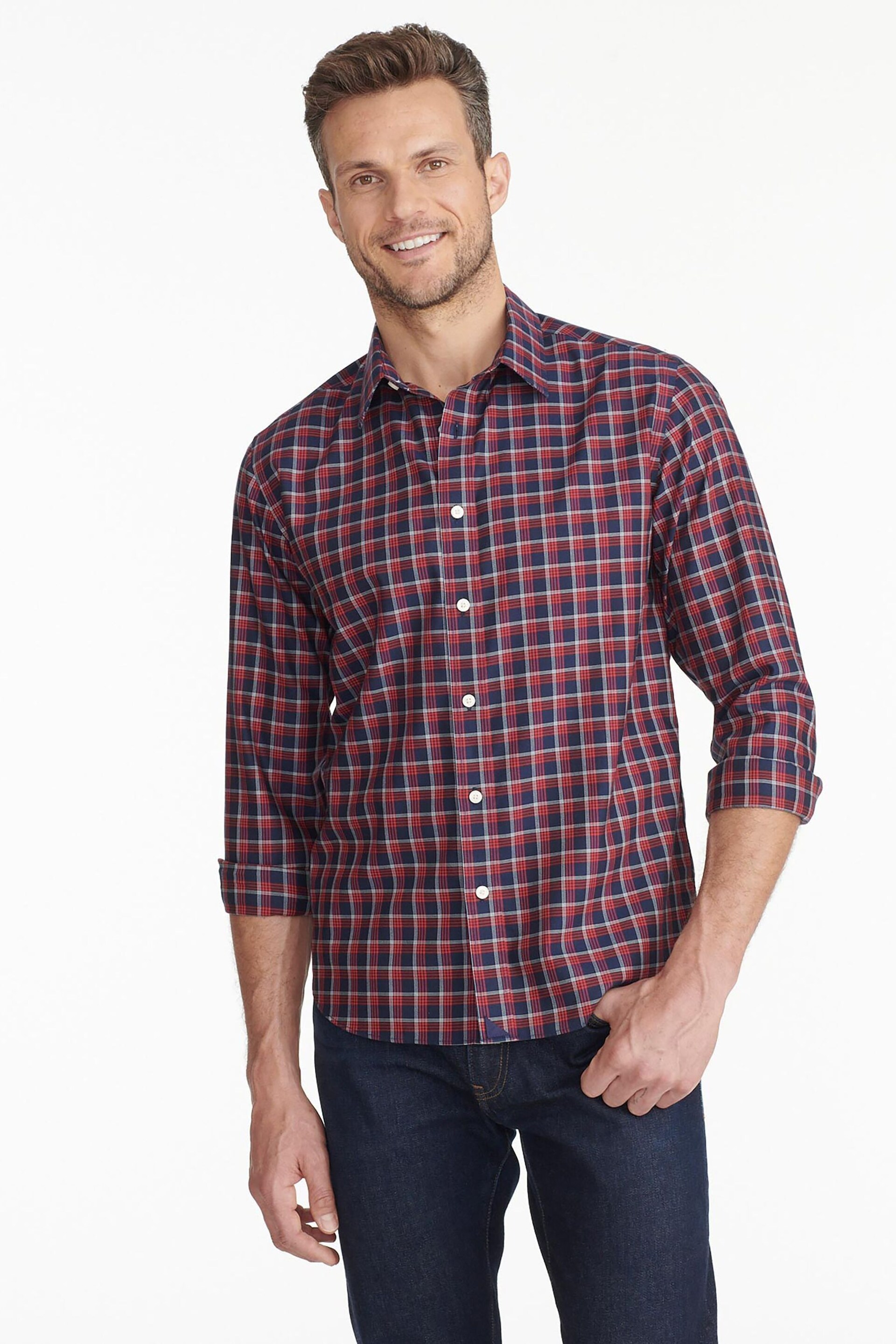 UNTUCKit Blue/Red Wrinkle-Free Slim Fit Cheny Shirt - Image 1 of 6