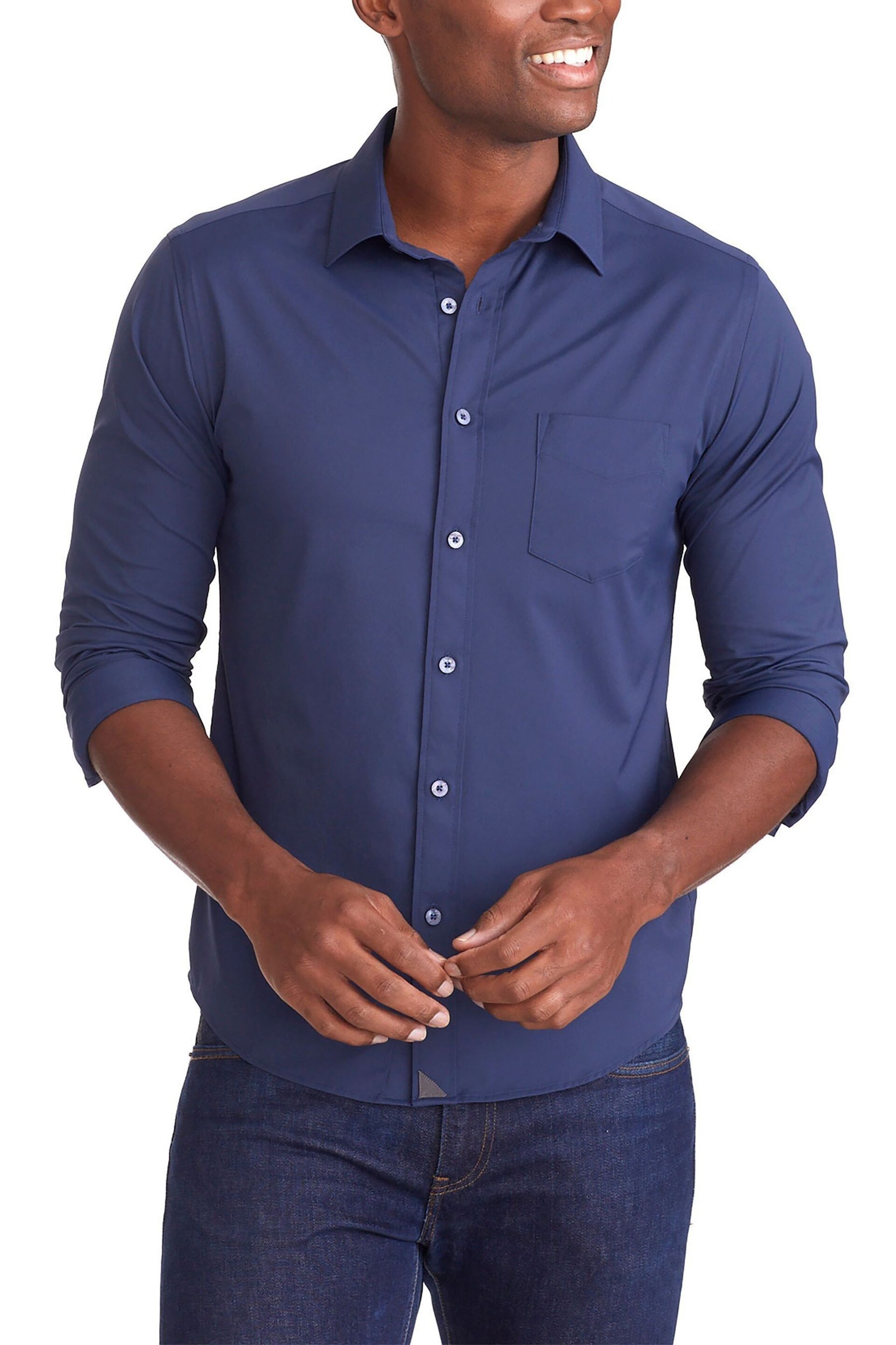 UNTUCKit Navy Blue Wrinkle-Free Performance Slim Fit Gironde Shirt - Image 1 of 3