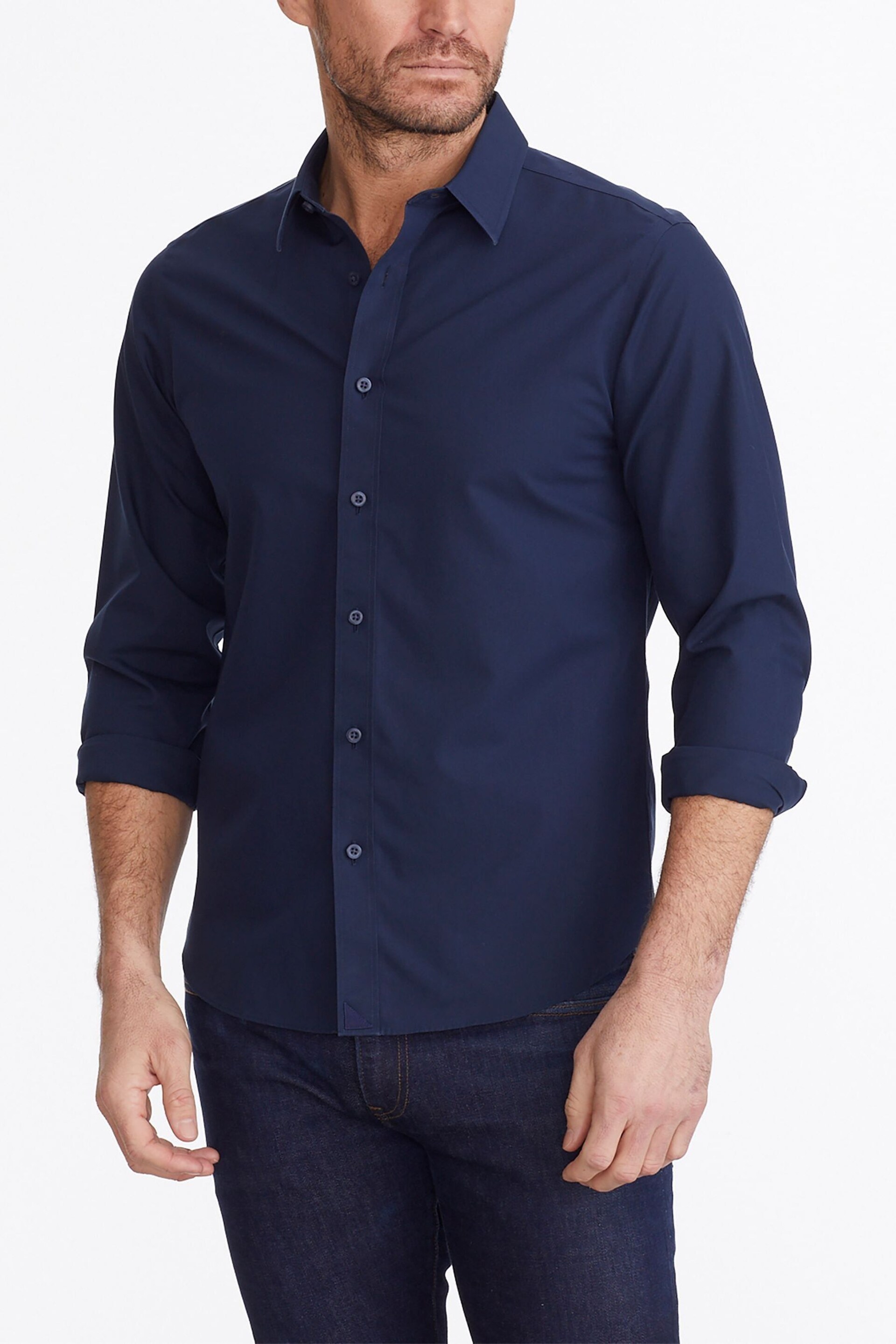 UNTUCKit Navy Wrinkle-Free Relaxed Fit Castello Shirt - Image 4 of 6