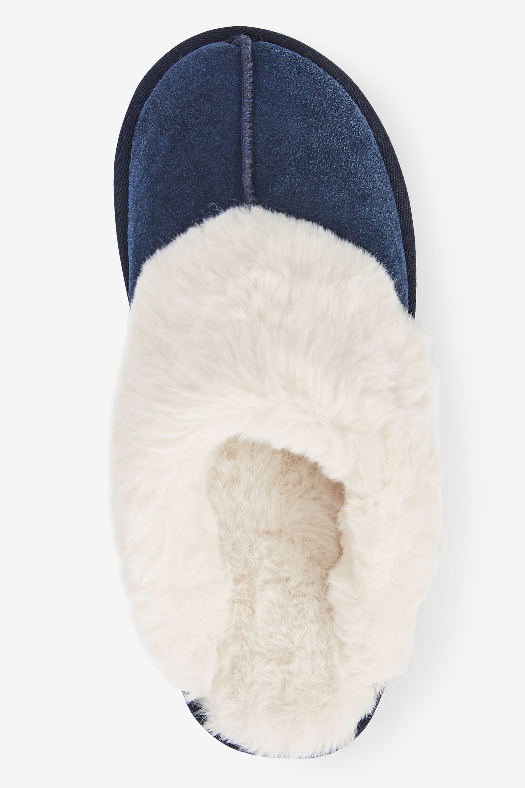 Navy Christmas Suede Faux Fur Lined Mule Slippers
