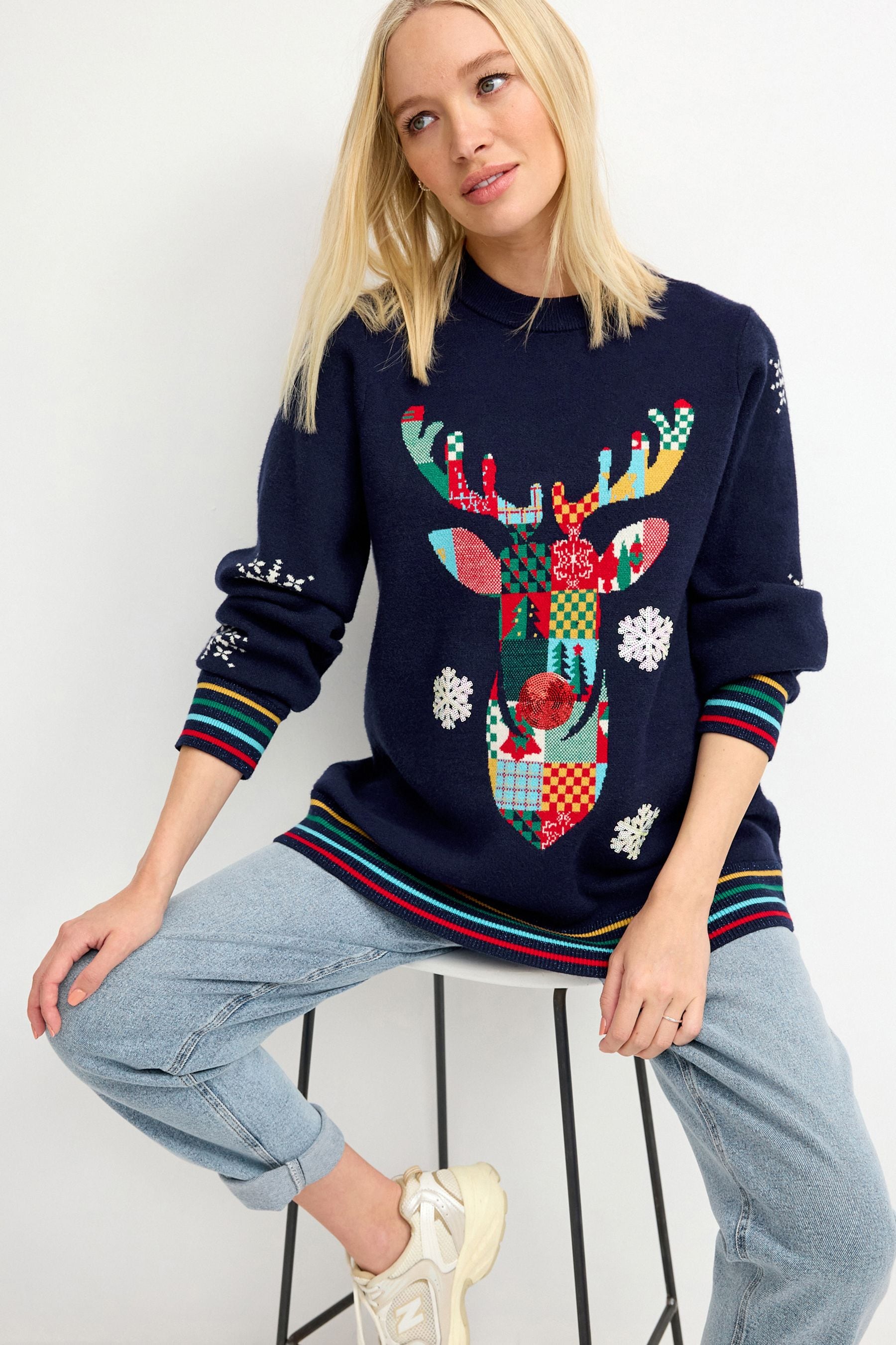 Buy Navy Blue Maternity Christmas Jumper from Next Luxembourg