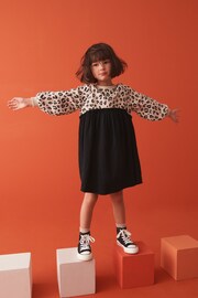 Neutral Animal/ Charcoal Grey Sweat Dress With Crinkle Skirt (3-16yrs) - Image 2 of 8