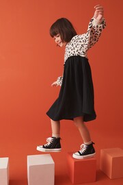 Neutral Animal/ Charcoal Grey Sweat Dress With Crinkle Skirt (3-16yrs) - Image 3 of 8