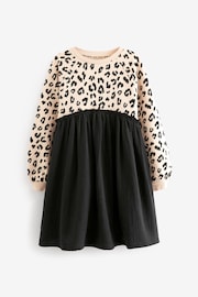 Neutral Animal/ Charcoal Grey Sweat Dress With Crinkle Skirt (3-16yrs) - Image 6 of 8