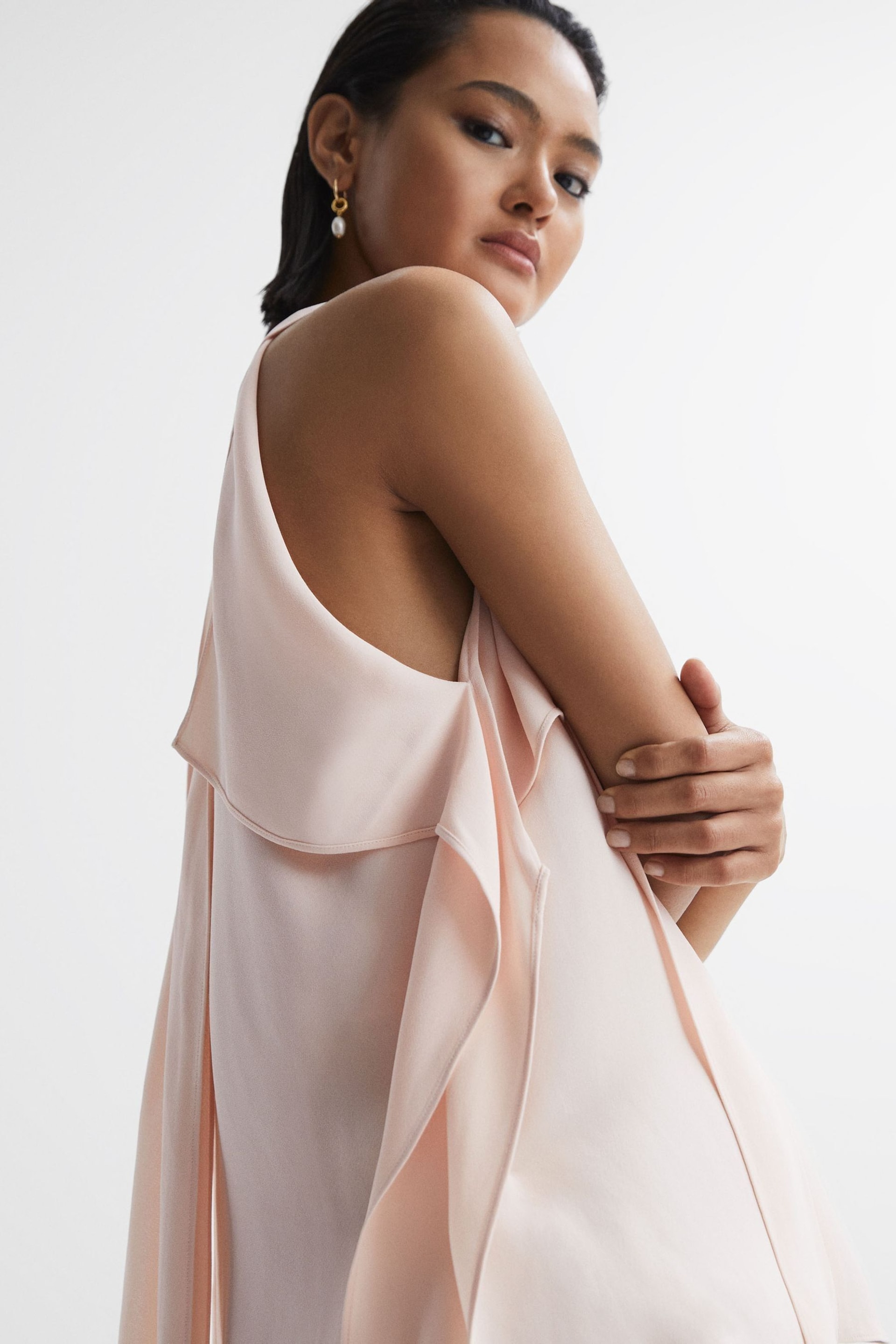 Reiss Nude Calista Tie Neck Draped Blouse - Image 3 of 5