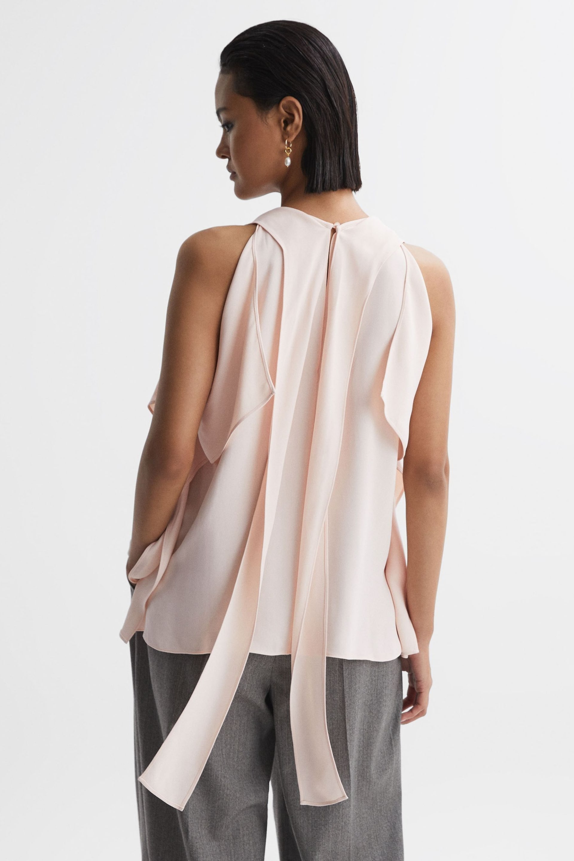 Reiss Nude Calista Tie Neck Draped Blouse - Image 4 of 5