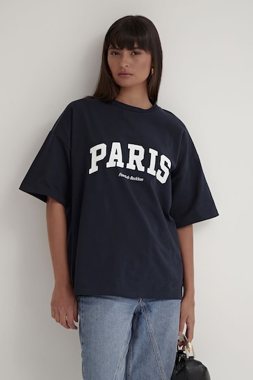 4th & Reckless Blue Oversized Blue Tiami Paris Slogan T-Shirt