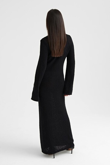 4th & Reckless Black Cora Boucle Knit Scoop Neck Midaxi Dress