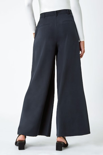 Roman Black Wide Leg Belted Stretch Trousers