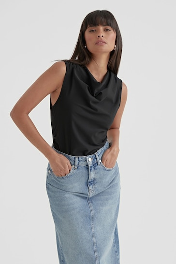 4th & Reckless Black Lexi Jersey Ruched Drape Neck Top