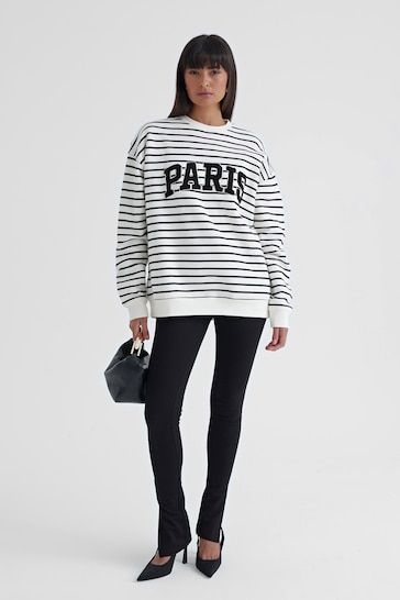 4th & Reckless White Anni Stripe Boucle Paris Sweatshirt