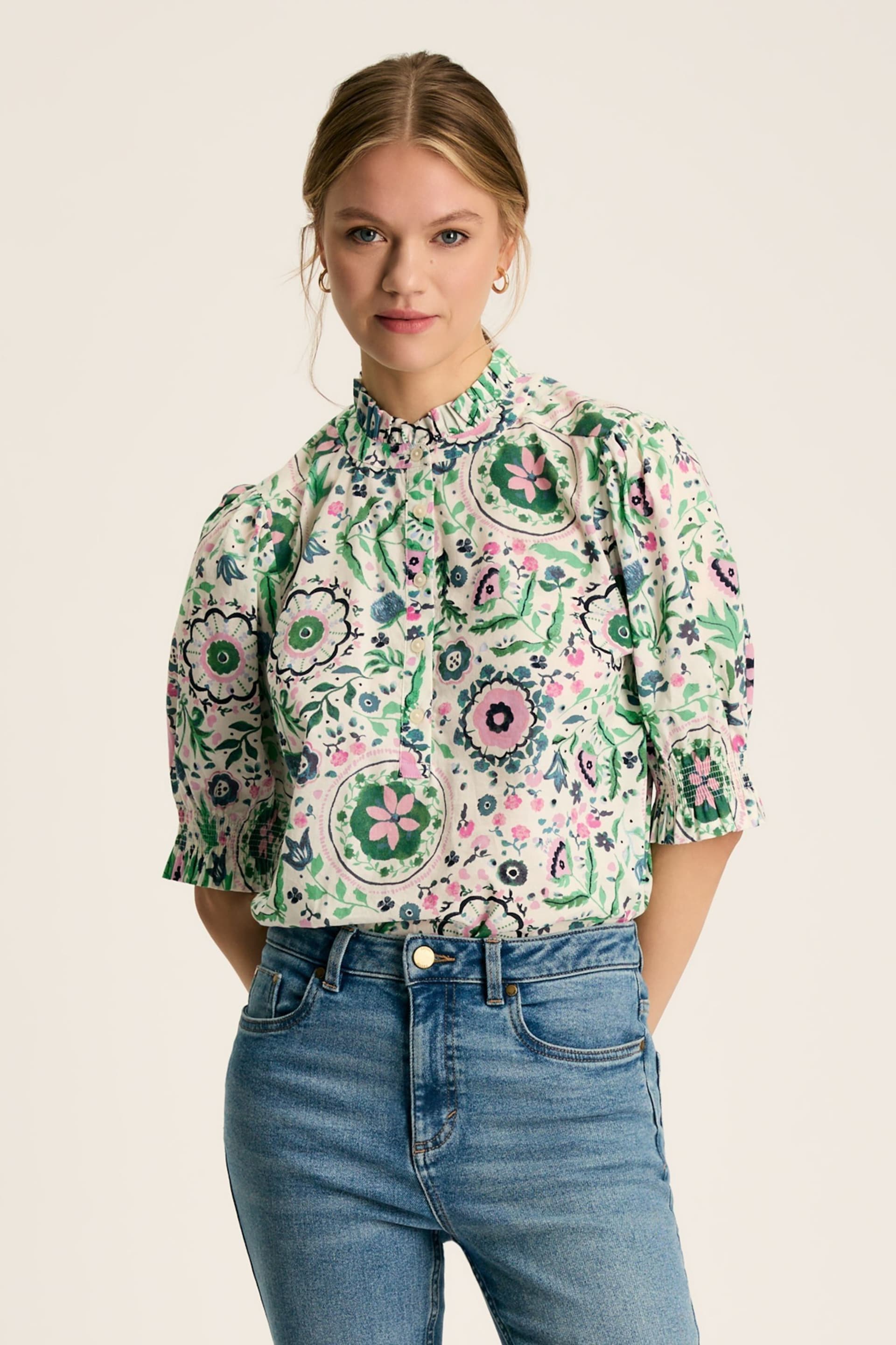 Joules Elle Green/Pink Frill Blouse - Image 1 of 6