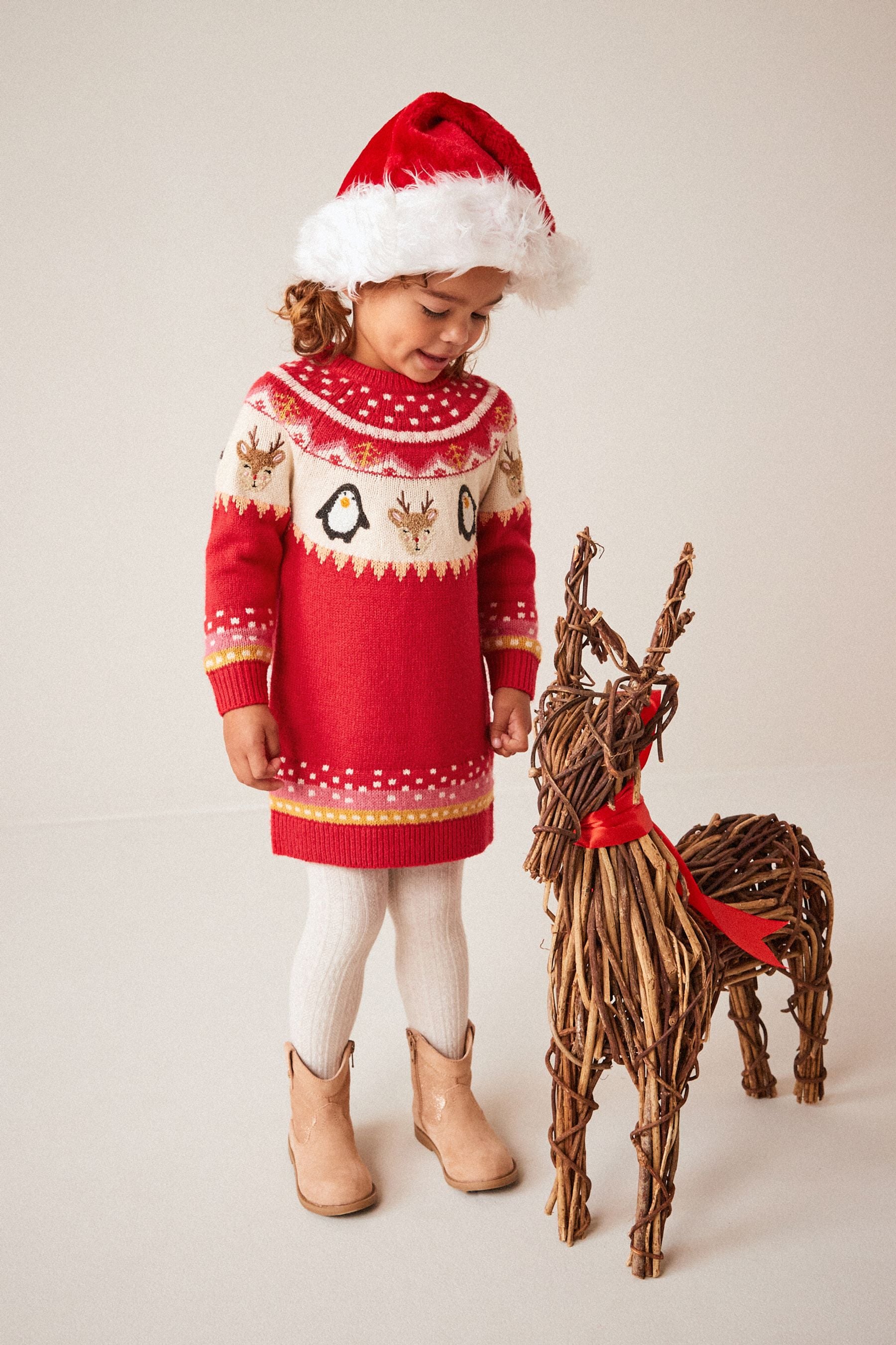 Buy Red Reindeer Knitted Jumper Dress 3mths 7yrs from Next Luxembourg