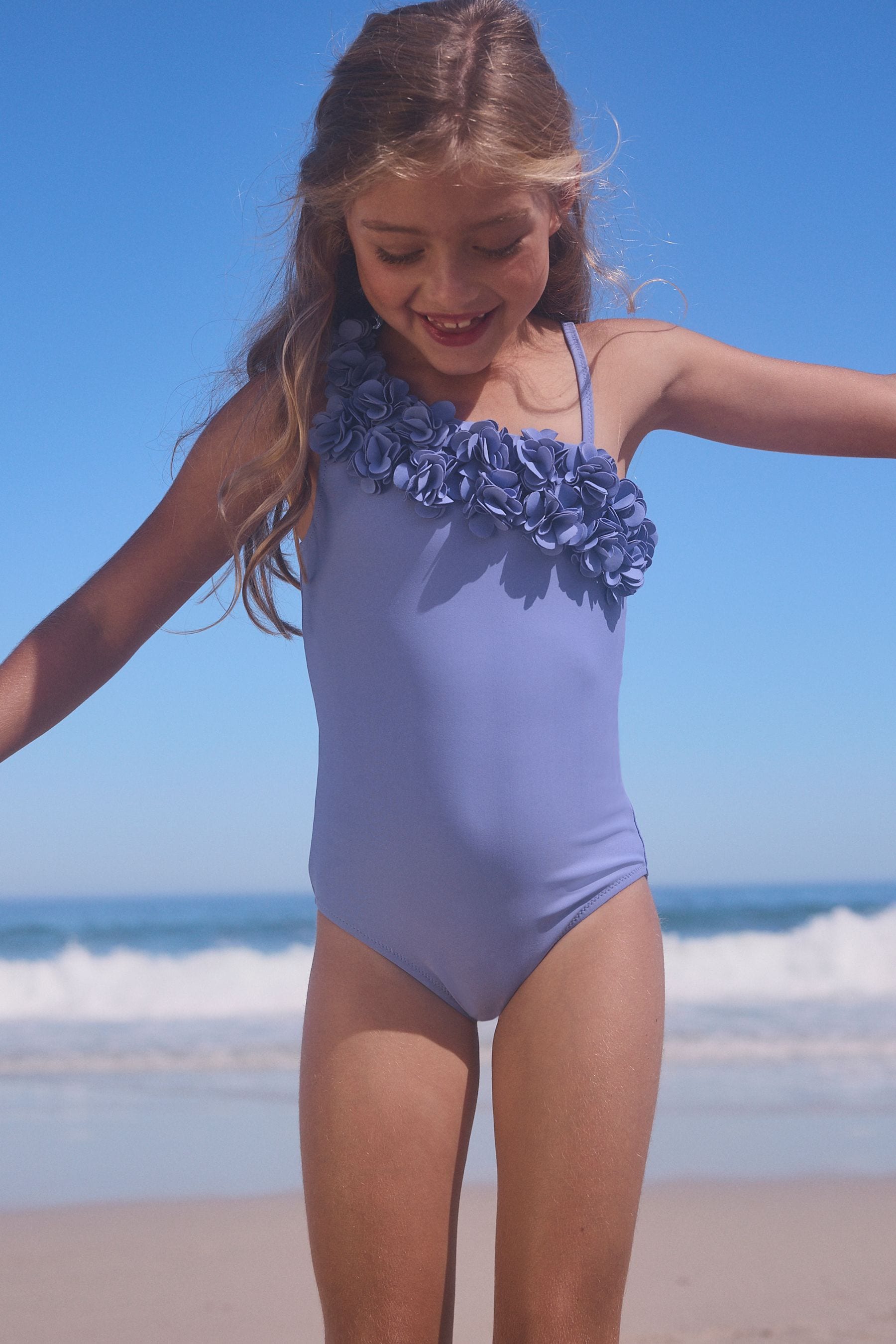 Blue One Shoulder Corsage Swimsuit 3 16yrs