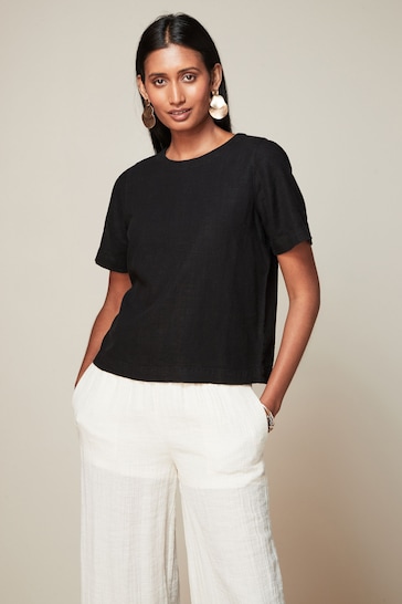 Black Summer T-Shirt With Linen