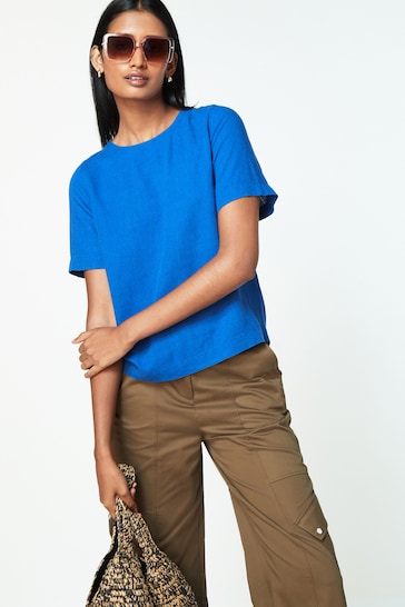 Blue Summer T-Shirt With Linen