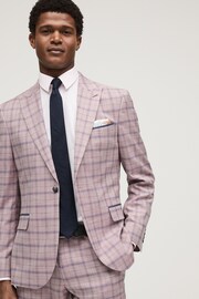 Pink Slim Fit Trimmed Check Suit Jacket - Image 1 of 12