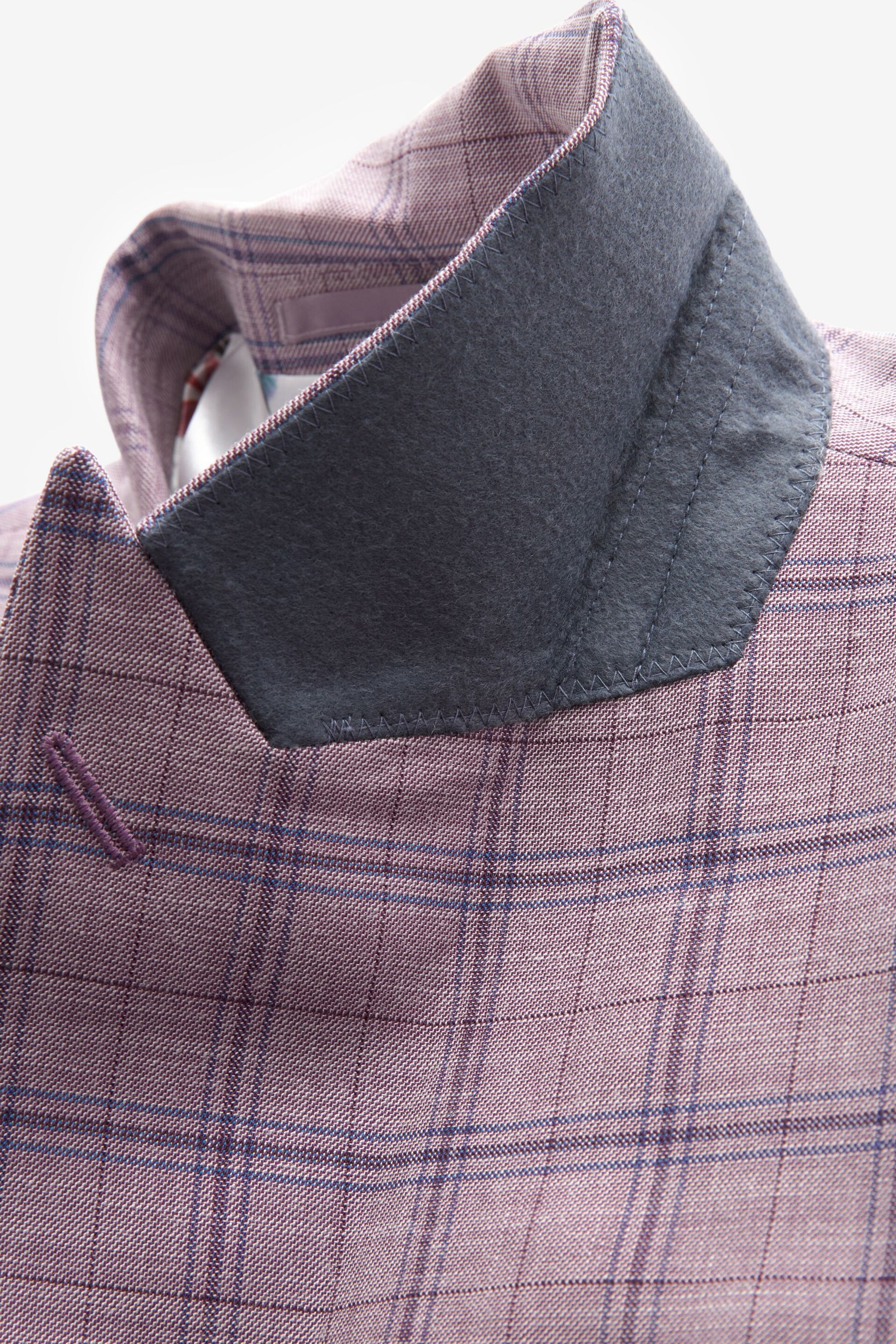 Pink Slim Fit Trimmed Check Suit Jacket - Image 11 of 12