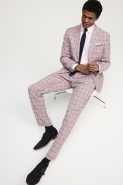 Pink Slim Fit Trimmed Check Suit Jacket - Image 2 of 12