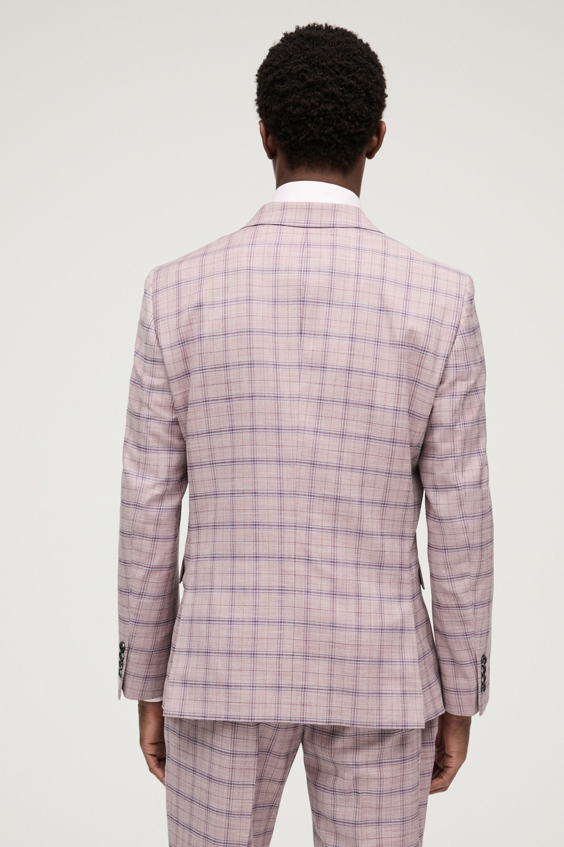 Pink Slim Fit Trimmed Check Suit Jacket - Image 3 of 12