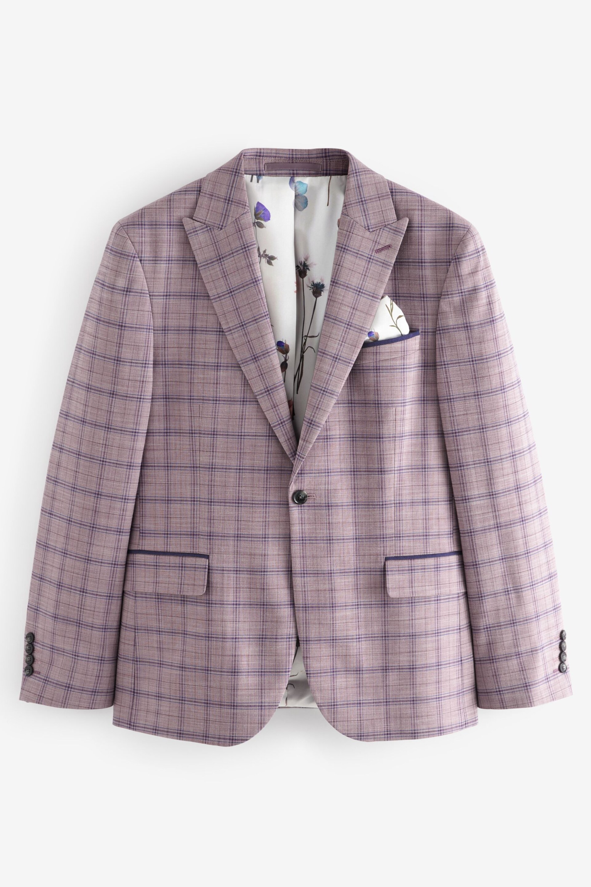 Pink Slim Fit Trimmed Check Suit Jacket - Image 6 of 12