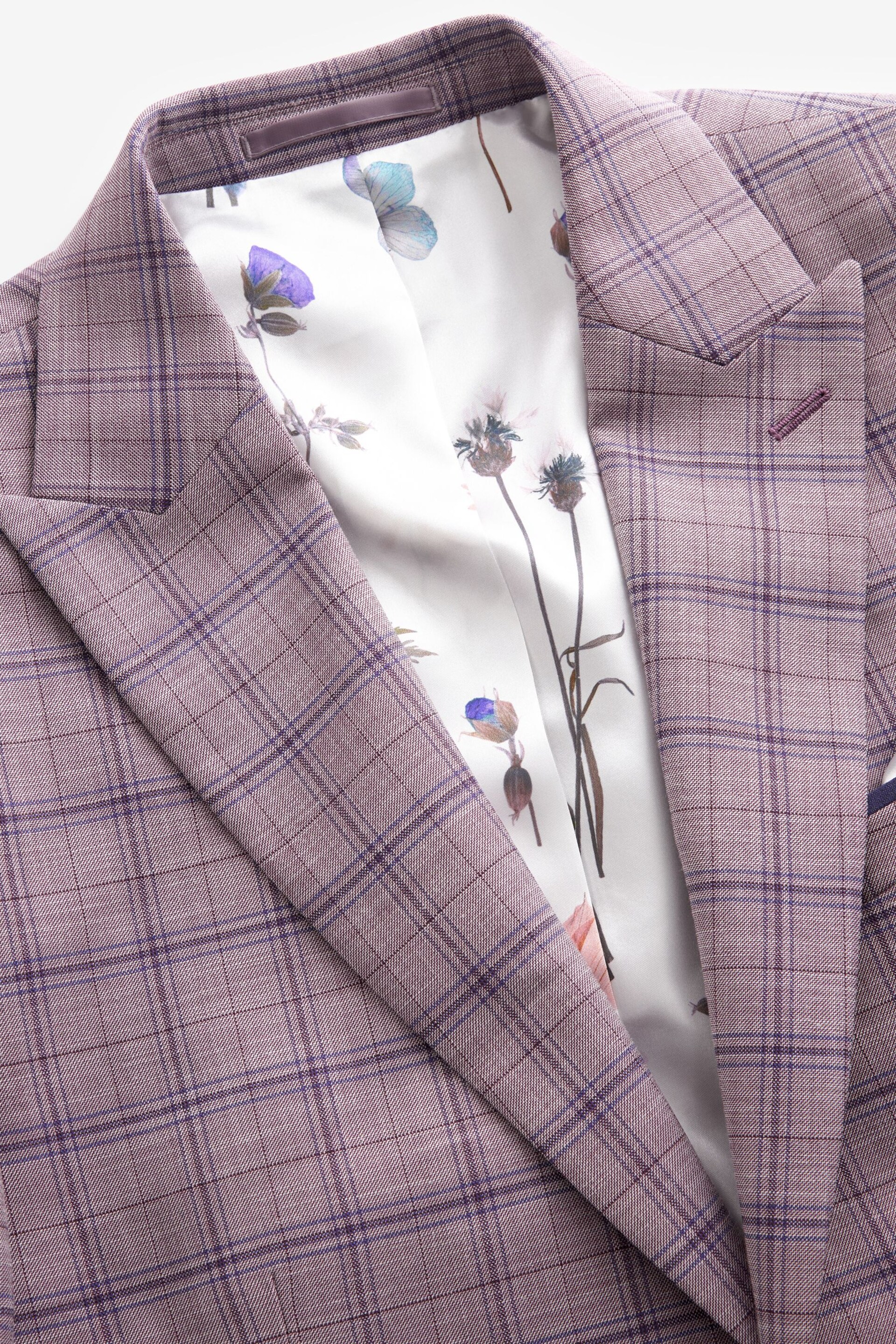 Pink Slim Fit Trimmed Check Suit Jacket - Image 7 of 12